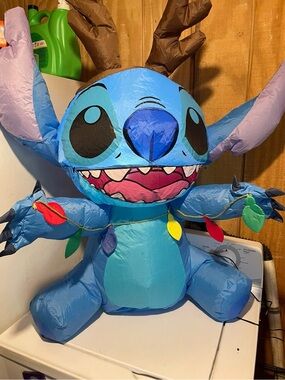 Disney Blue Stitch Holiday blow up with Multicolor Leaf Lights